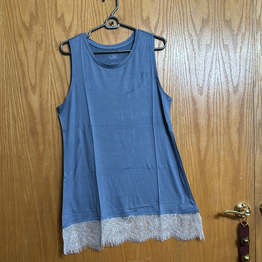 LOGO by Lori Goldstein Blue Tank Top